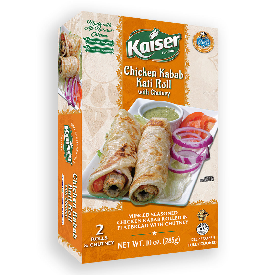 A box of Kaiser Chicken Kabab Kati Roll with Chutney