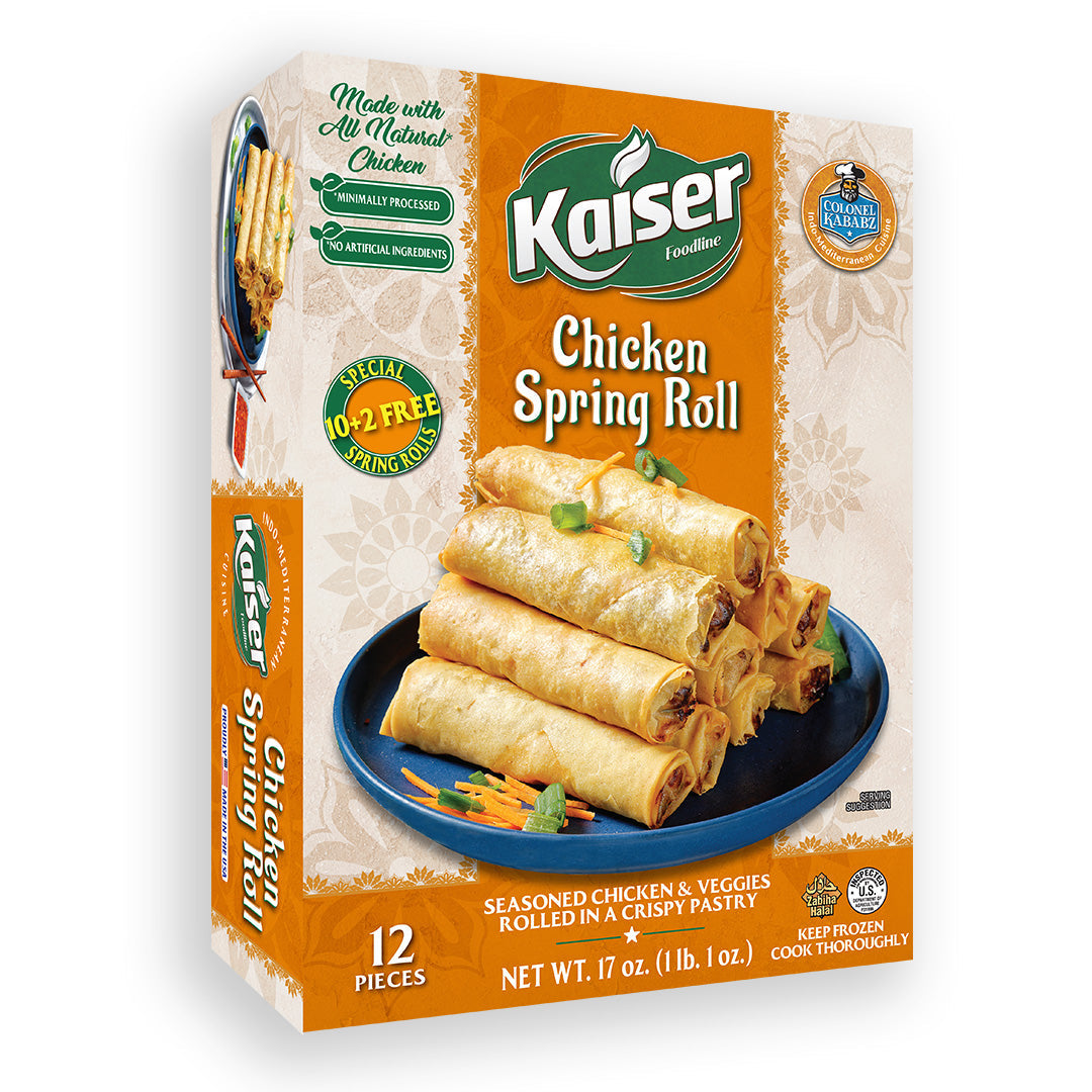 A box of Kaiser Chicken Spring Rolls
