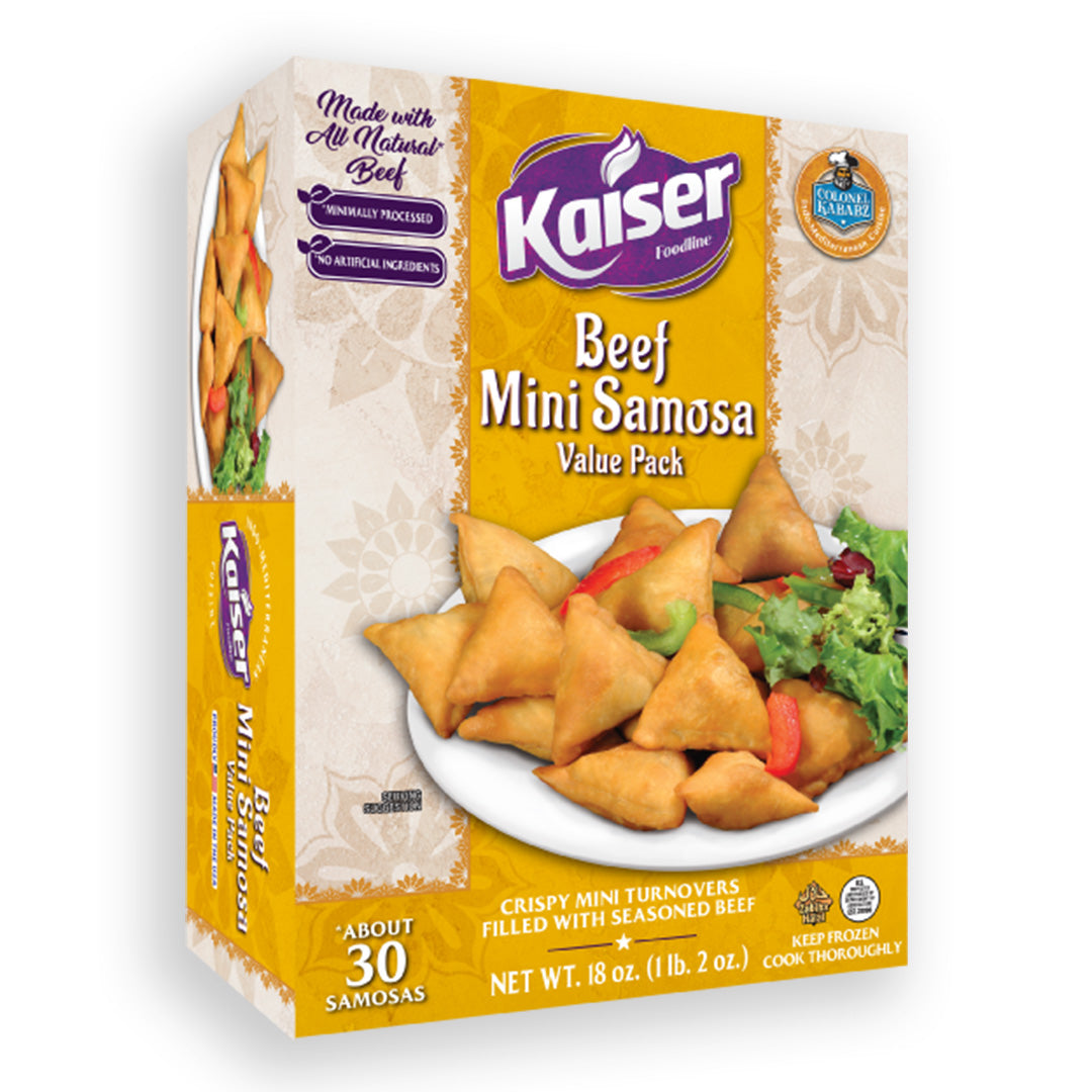 product box of the Kaiser Mini beef samosas